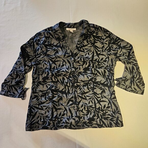 JM Collection 100% Linen Button Up Top - Picture 1 of 5
